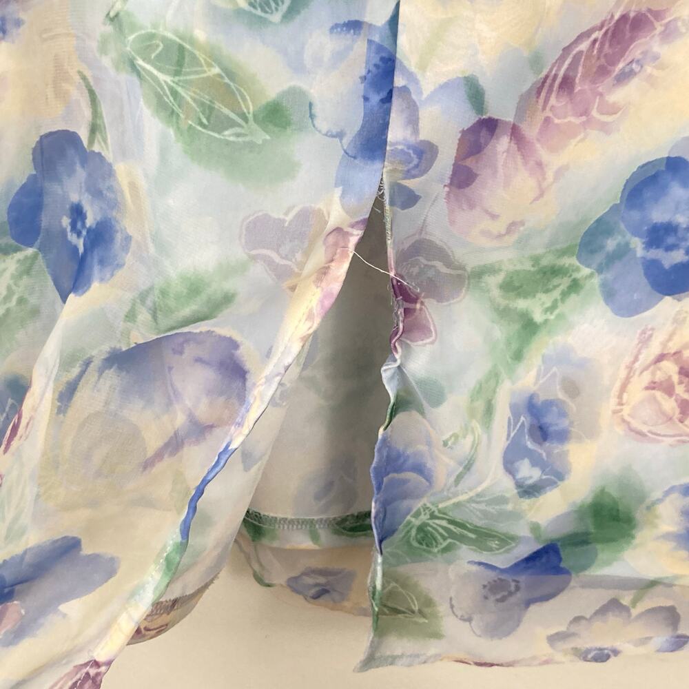VTG Womens White & Blue Sheer Floral Maxi Skirt XS Fairy Cottage Ethereal Y2K - Picture 9 of 9
